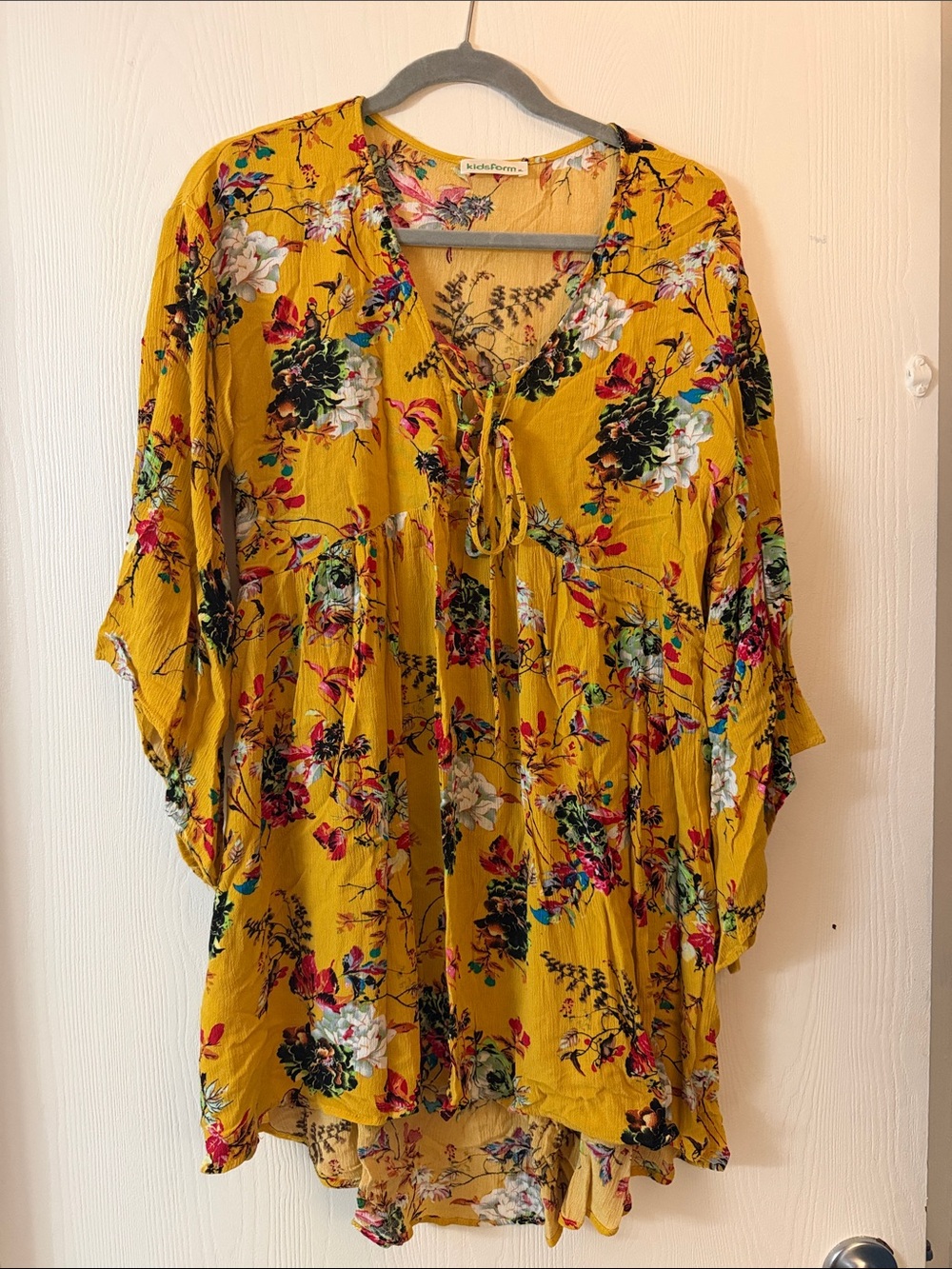 Boho Floral High-Low Tie-Front Dress in Mustard Yellow